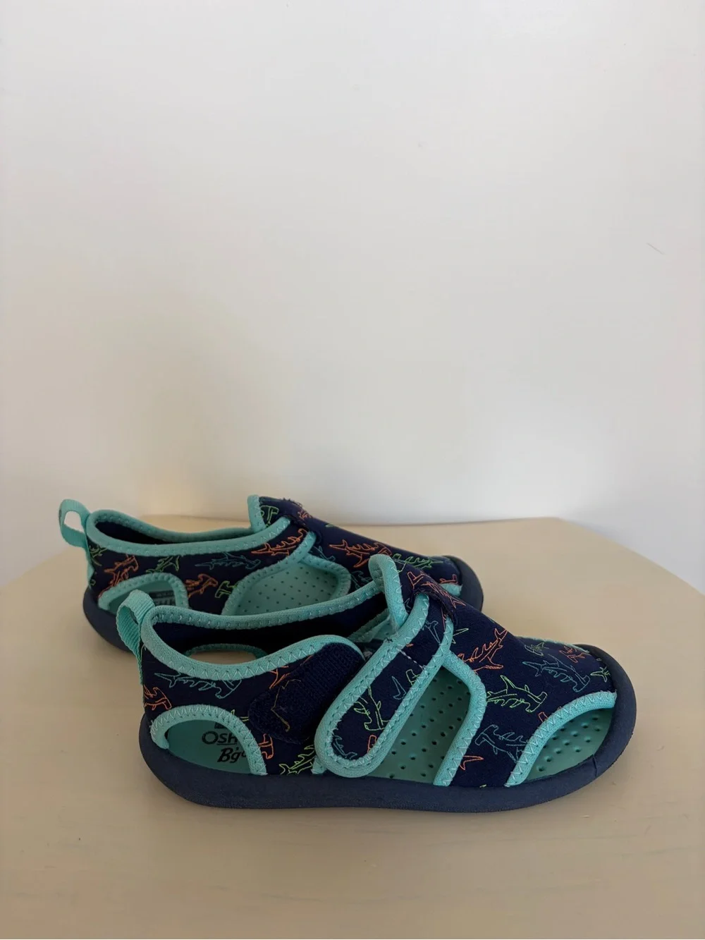 OshKosh B'gosh Navy & Teal Shark-Print Kids Water Shoes